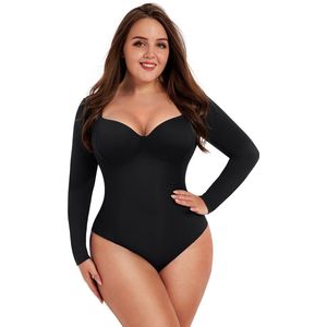 Bodysuit Shapewear Diepe V-hals - Lange mouw - zwart - XXL