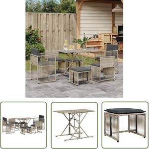 The Living Store 7-delige Tuinset met kussens poly rattan grijs - Tuinmeubels - PE-rattan - Buitendecoratie - Lounge Set - Eetkamerset