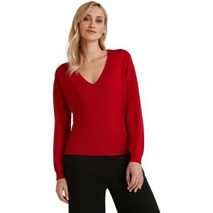 FALKE Basic New Merino V-Neck elegante klassieker wol trui dames rood - maat S