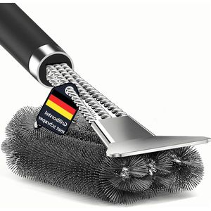 bbq accesoires - 3-in-1 grillborstel met lange steel - roestvrij staal - reinigingsborstel met schraper - bbq-gereedschap - 360 graden reiniging - grillrooster - keuken servies bbq accesoires