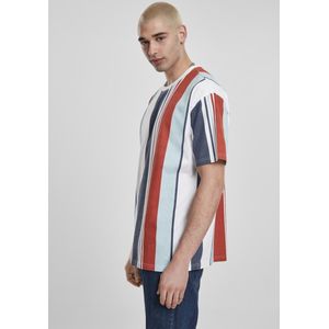 Urban Classics - Heavy Oversized Big AOP Stripe Heren T-shirt - S - Rood