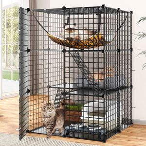 Goodivery kattenren - Kattenhuis - Vierkant gaas - Kattenverblijf buiten - Duurzaam - Kattenhuis voor buiten - Kattenhuis voor binnen - Kattenhuisje buiten - Kattenkooi - 104 x 72 x 72 cm