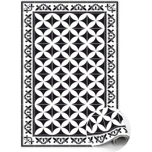 Tulup Vinyl Tapijt - Spaanse tegels Vloerkleed Op Vinyl - 150 x 225 cm - Zwart En Wit PVC Vloer Mat - Vloerkleed Vinyl - PVC Tapijt - Keukentapijt - Haltapijt