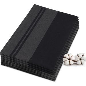 JEMIDI - Theedoeken Set van 6 - Zwart Gestreept en Zwart Geruit - 100% Katoen - 50 x 70 cm