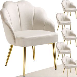 Tectake - Cocktail Stoel Hellen - Crème/Goud - Fluwelen Bekleding - Set van 6