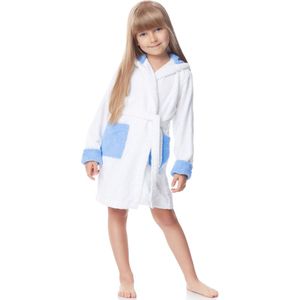 Ladeheid Kinderen Badjas met Capuchon - Wasmachine bestendig - Katoen - Badstof - LA-LA40-103-DG - Weiß/Blau (P1/M9) - 122-128