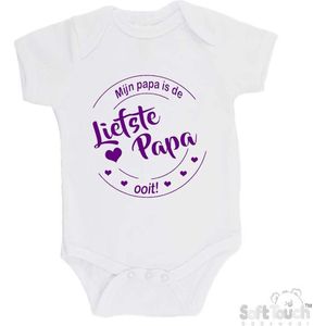 100% katoenen Romper ""Mijn papa is de liefste papa ooit!"" Vaderdag Unisex Katoen Wit/paars Maat 56/62