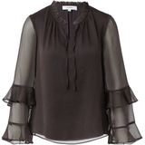 COMMA - Blouse - Donkerbruin - Blouseshirt - Driekwart Mouw