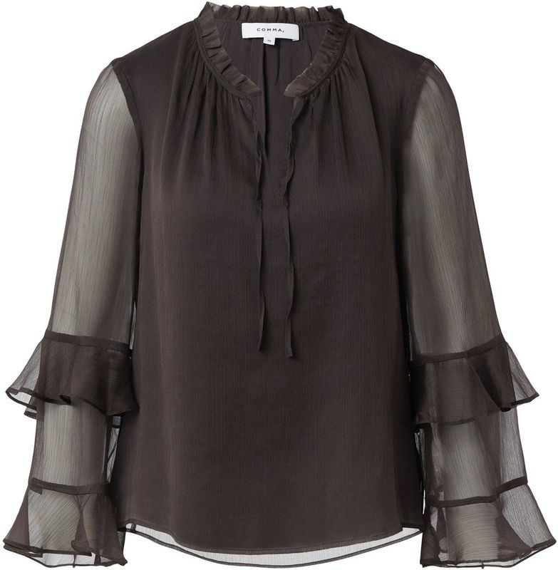 COMMA - Blouse - Donkerbruin - Blouseshirt - Driekwart Mouw