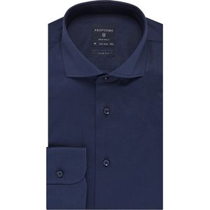Profuomo slim fit overhemd - fine twill - marine blauw - Strijkvrij - Boordmaat: 42