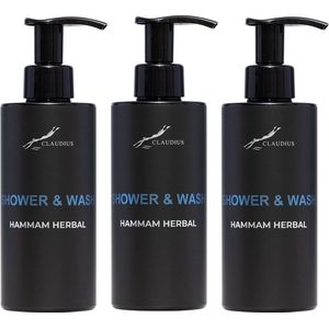 Shower & Wash Hammam Herbal 300 ml - met pomp - zwarte fles - set van 3 stuks - Voordeelverpakking