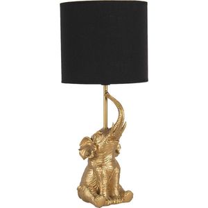 Clayre & Eef Tafellamp Olifant Ø 20x46 cm Goudkleurig Zwart Kunststof Bureaulamp