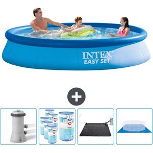 Intex Rond Opblaasbaar Easy Set Zwembad - 366 x 76 cm - Blauw - Inclusief Pomp Filters - Solar Mat - Grondzeil