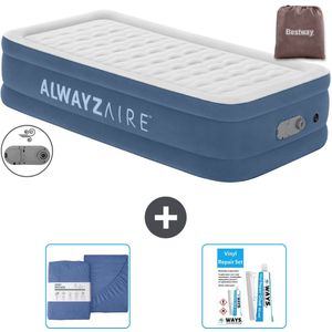 Bestway Alwayszair luchtbed - 1-Persoons - 97 x 191 x 46 cm - Blauw - Inclusief pomp - Hoeslaken en Reparatieset