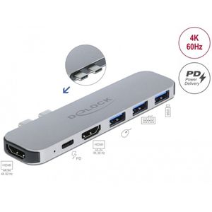 Delock - Docking Station - Zwart - Dual HDMI 4K / USB Type-A / USB Power Delivery 60W