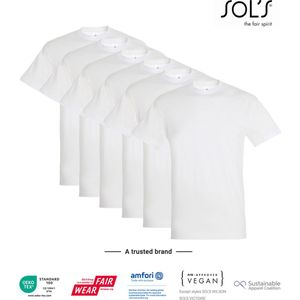 7 Pack Sol's Heren T-Shirt 100% biologisch katoen Ronde hals Wit Maat S