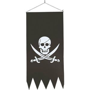 Zwarte piraten vlag met doodskop 86 cm - Piraten vlaggen - Piraat thema versiering horror/Halloween/Carnaval