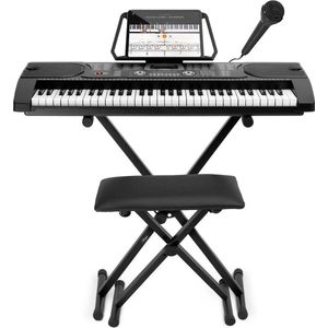Keyboard Piano – Complete Set met Standaard, Pianokruk en Microfoon – 61 Toetsen -  Keyboard voor kinderen en volwassenen - Áengus A289