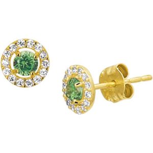 The Jewelry Collection Oorknoppen Syn. Smaragd En Zirkonia - Geelgoud