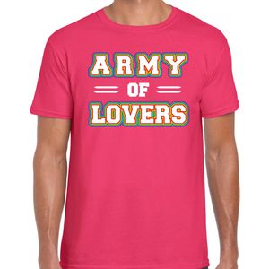 Bellatio Decorations Gay Pride t-shirt met tekst - heren - roze - Army of lovers - LHBTI/LHBTIQ M