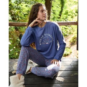 Aydogan -Pyjama dames - Warme pyjama dames - Fleece pyjama dames - Thermisch - Blauwtinten - Maat L