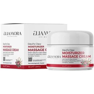 Eliamora - Moisturizer Cream - Hydraterende Massagecrème met Duivelsklauwextract - Eucalyptus - Rozemarijn - Lavendel - Kamfer - Kurkuma - 100 ml