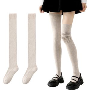 Overknee sokken - 100cm lang - maten36-40 - warme overknee sokken - hoge overknee sokken -extra lange warme dikke katoenen gebreide sokken voor dames -effen overknee sokken -dijlengte -katoenen kniebeschermers voor dames in de herfst/winter-havermout