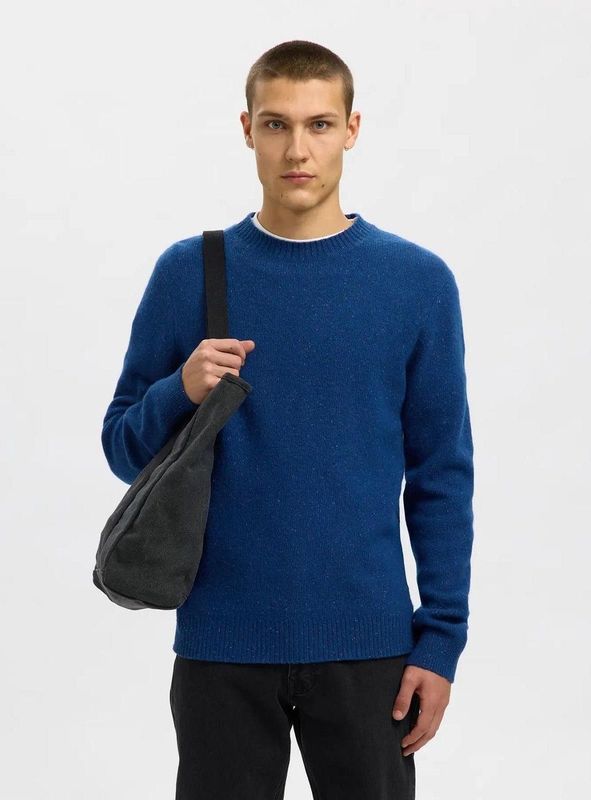 Selected Homme Neil LS Knit Neps Crew Neck Set Sail