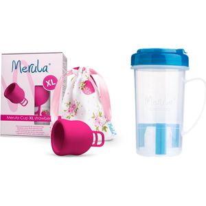 Merula XL Menstruatiecup + Cupscup - Strawberry - Lekvrij - Medisch Siliconen - Magnetron reiniger