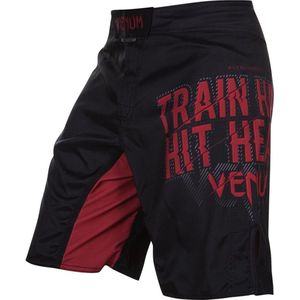 Venum Fightshorts Train Hard Hit Heavy Zwart Rood