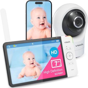Babyfoon met camera en wifi 1080p, 7 inch HD video monitor met nachtzicht en 2-weg communicatie