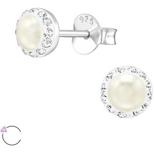 Joy|S - Zilveren Classic parel oorknopjes - 5 mm cream white - Swarovski kristal