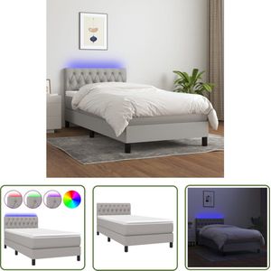 The Living Store Boxspring met matras en LED stof lichtgrijs 100x200 cm - Boxspring - Led Bed - Slaapcomfort - Pocketveer Matras - Huidend Vriendelijk