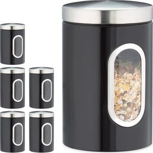 Relaxdays 6x voorraadbus venster - koffieblik - bewaardoos - voorraadblik - voorraadpot