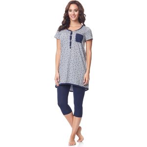 BeMammy Dames Zwangerschapspyjama - Korte mouwen - Korte broek met borstvoedingsfunctie - Katoen - BE-BE20-177-PJ - Gemêleerd-Sterren-Marine - S