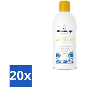 20 x Melkmeisje Bad en Douche Crème Zonnebloem en Melk 1000 ml - Zacht - Gevoed - Gezin - Douche - Bad