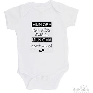 100% katoenen Romper ""Mijn opa kan alles, maar mijn oma doet alles"" Unisex Katoen Wit/zwart Maat 62/68