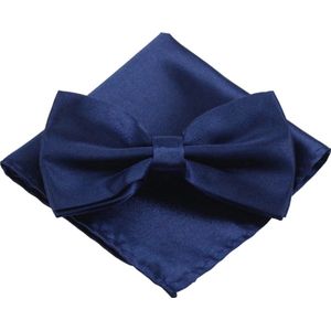 Fako Fashion® - Vlinderstrik Inclusief Pochette - Vlinderdas - Strikje - Pochet - Donkerblauw
