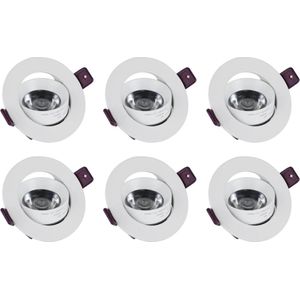 Lichtendirect-Led inbouwspots -6 stuks- 3000K -Warm wit- Kantelbaar- dimbaar -7W- IP44-Badkamerverlichting-520 Lumen