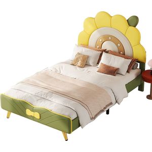 Merax 90x200 cm Kinderbed in Zonnebloemvorm met Strikdecoratie - Geel