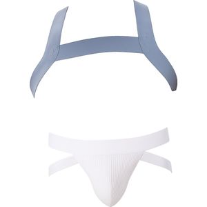 Barcode Berlin Multipack 1x Anton Jock White + 1x Harness Matt Pop Bluebeige - MAAT S - Heren Ondergoed - Jockstrap voor Man - Mannen Jock