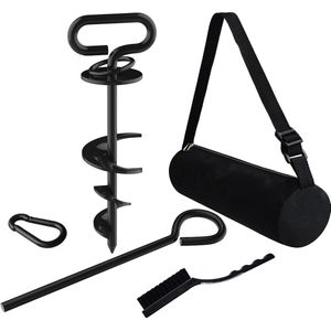 Dog Tie Out Stake Triple Lock Heavy Duty - Geschikt voor Grote Honden - Trampoline Stakes - Tuin en Outdoor Hondenloper - Installatie & Reiskit Inbegrepen - 1 Pack (zwart) - USA
