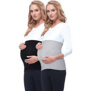Be Mammy Dames Zwangerschapsbuikband - Zwanger - Viscose - 2Pack - BE-BE20-169-BB-2pack - Zwart/Mengkleur - 40/42
