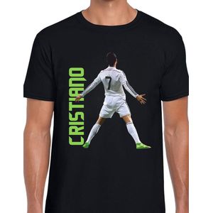 CR7 Uniseks T-Shirt - Zwart text groen- Maat M - Korte mouwen - Ronde hals - Normale pasvorm - Cristiano ronaldo - Voetbal - Voor mannen & vrouwen - Kado - Veldman prints & packaging