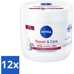 Nivea - Repair & Care Bodycrème - 72 uur Hydratatie - Barrièrecrème voor Zeer Droge en Ruwe Huid - 400 ml - Voordeelverpakking - 12 stuks