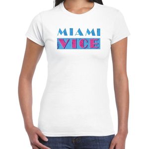 Bellatio Decorations disco verkleed t-shirt dames - jaren 80 feest outfit - miami vice - wit XL