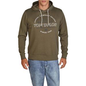 Tom Tailor Heren trui Printed Hoodie regular fit Olijf L Volwassenen