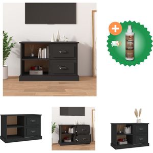 vidaXL Tv-meubel 73x35-5x47-5 cm bewerkt hout zwart - Kast - Inclusief Houtreiniger en verfrisser