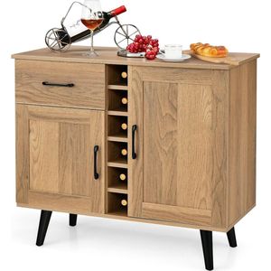 Sideboard, keukenkast met deuren en laden, keukencommode in landelijke stijl met wijnrek voor 6 flessen, buffetkast, wijnkast voor keuken, woonkamer, 90 x 40 x 79 cm