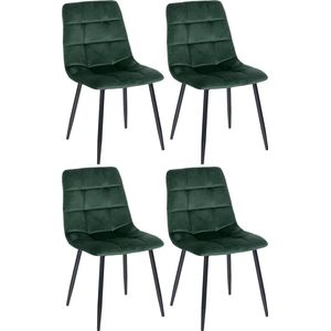 In And OutdoorMatch Eetkamerstoelen Kaeton - Groen - Set van 4 - Fluweel - Hoogwaardige bekleding - Stijlvolle eetkamerstoelen - Luxe uitstraling